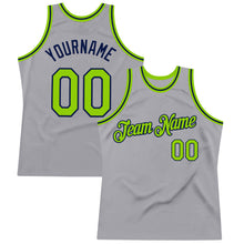 Laden Sie das Bild in den Galerie-Viewer, Custom Gray Neon Green-Navy Authentic Throwback Basketball Jersey