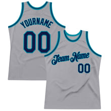Загрузить изображение в средство просмотра галереи, Custom Gray Navy-Teal Authentic Throwback Basketball Jersey