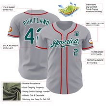 Load image into Gallery viewer, Custom Gray Midnight Green White-Red Authentic Baseball Jersey