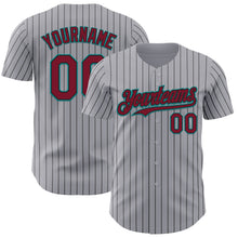 Load image into Gallery viewer, Custom Gray Black Pinstripe Crimson-Teal Authentic Baseball Jersey