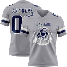 Load image into Gallery viewer, Custom Gray Navy-White Authentic Football Jersey