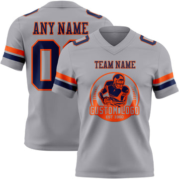 Custom Gray Navy-Orange Authentic Football Jersey