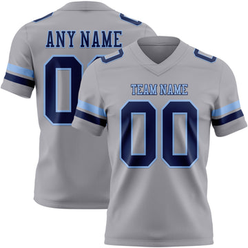 Custom Gray Navy-Light Blue Authentic Football Jersey