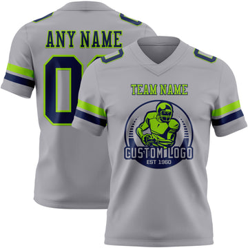 Custom Gray Navy-Neon Green Authentic Football Jersey