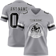 Load image into Gallery viewer, Custom Gray Black-White Authentic Football Jersey
