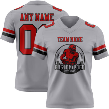 Custom Gray Red-Black Authentic Football Jersey