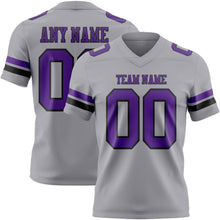Load image into Gallery viewer, Custom Gray Purple-Black Authentic Football Jersey