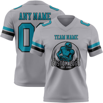 Custom Gray Teal-Black Authentic Football Jersey