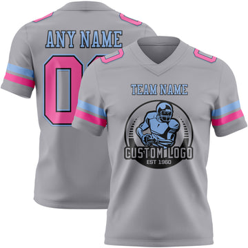 Custom Gray Pink Black-Light Blue Authentic Football Jersey