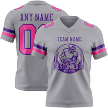 Load image into Gallery viewer, Custom Gray Pink-Purple Authentic Football Jersey