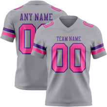 Load image into Gallery viewer, Custom Gray Pink-Purple Authentic Football Jersey