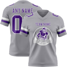 Load image into Gallery viewer, Custom Gray Purple-White Authentic Football Jersey