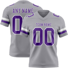 Load image into Gallery viewer, Custom Gray Purple-White Authentic Football Jersey