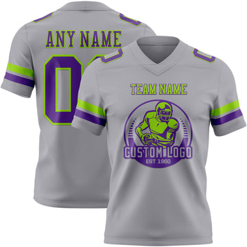 Custom Gray Purple-Neon Green Authentic Football Jersey