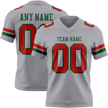 Custom Gray Red-Green Authentic Football Jersey