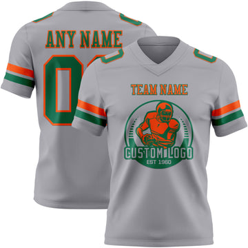 Custom Gray Kelly Green-Orange Authentic Football Jersey