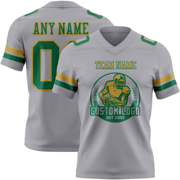 Custom Gray Kelly Green-Old Gold Authentic Football Jersey