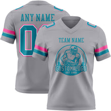 Load image into Gallery viewer, Custom Gray Teal White-Pink Authentic Football Jersey