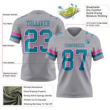 Load image into Gallery viewer, Custom Gray Teal White-Pink Authentic Football Jersey