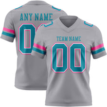 Load image into Gallery viewer, Custom Gray Teal White-Pink Authentic Football Jersey