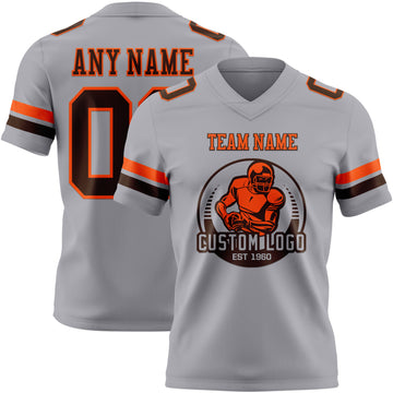 Custom Gray Brown-Orange Authentic Football Jersey
