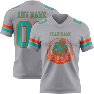 Custom Gray Aqua-Orange Authentic Football Jersey