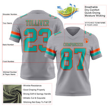 Load image into Gallery viewer, Custom Gray Aqua-Orange Authentic Football Jersey
