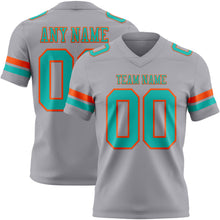 Load image into Gallery viewer, Custom Gray Aqua-Orange Authentic Football Jersey