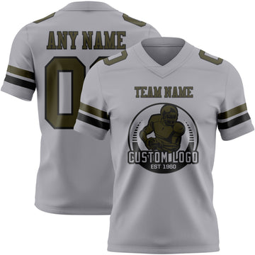 Custom Gray Olive-Black Authentic Football Jersey