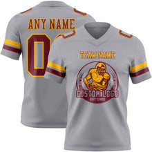 Load image into Gallery viewer, Custom Gray Burgundy-Gold Authentic Football Jersey