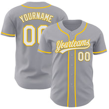 Laden Sie das Bild in den Galerie-Viewer, Custom Gray White-Yellow Authentic Baseball Jersey