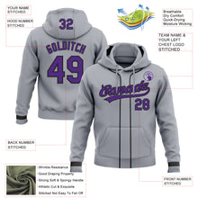 Load image into Gallery viewer, Custom Stitched Gray Purple-Black Baseball Pullover Sweatshirt Hoodie