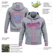 Load image into Gallery viewer, Custom Stitched Gray Light Blue Pink-Black Baseball Pullover Sweatshirt Hoodie