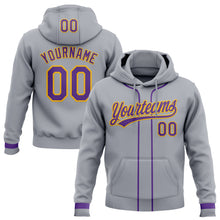 Load image into Gallery viewer, Custom Stitched Gray Purple-Gold Baseball Pullover Sweatshirt Hoodie