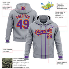 Load image into Gallery viewer, Custom Stitched Gray Purple-Orange Baseball Pullover Sweatshirt Hoodie