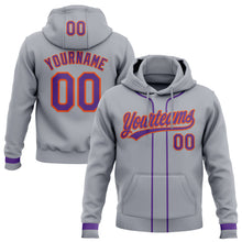 Load image into Gallery viewer, Custom Stitched Gray Purple-Orange Baseball Pullover Sweatshirt Hoodie