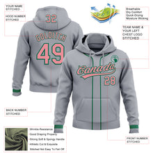 Load image into Gallery viewer, Custom Stitched Gray Medium Pink-Kelly Green Baseball Pullover Sweatshirt Hoodie
