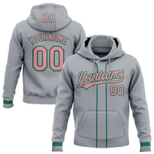Load image into Gallery viewer, Custom Stitched Gray Medium Pink-Kelly Green Baseball Pullover Sweatshirt Hoodie