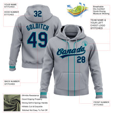 Load image into Gallery viewer, Custom Stitched Gray Navy-Teal Baseball Pullover Sweatshirt Hoodie
