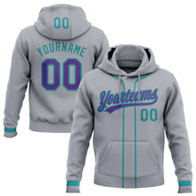 Load image into Gallery viewer, Custom Stitched Gray Purple-Teal Baseball Pullover Sweatshirt Hoodie