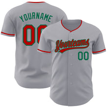 Laden Sie das Bild in den Galerie-Viewer, Custom Gray Red-Kelly Green Authentic Baseball Jersey