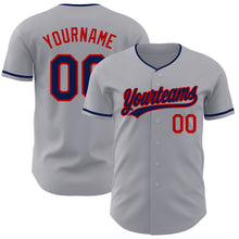 Load image into Gallery viewer, Custom Gray Navy-Red Authentic Baseball Jersey