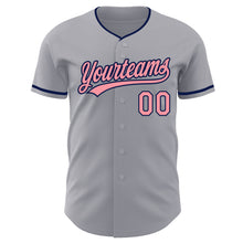 Load image into Gallery viewer, Custom Gray Medium Pink-Navy Authentic Baseball Jersey