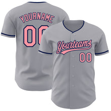 Load image into Gallery viewer, Custom Gray Medium Pink-Navy Authentic Baseball Jersey