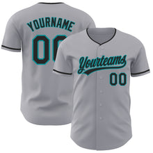Load image into Gallery viewer, Custom Gray Black-Teal Authentic Baseball Jersey