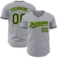 Load image into Gallery viewer, Custom Gray Black-Neon Green Authentic Baseball Jersey