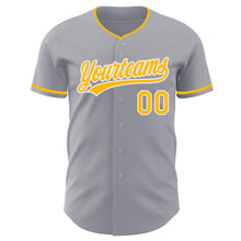 Load image into Gallery viewer, Custom Gray Gold-White Authentic Baseball Jersey