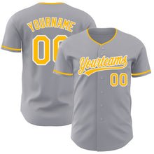 Load image into Gallery viewer, Custom Gray Gold-White Authentic Baseball Jersey