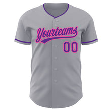 Load image into Gallery viewer, Custom Gray Purple-Pink Authentic Baseball Jersey