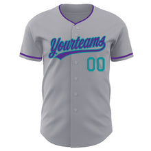 Load image into Gallery viewer, Custom Gray Purple-Teal Authentic Baseball Jersey
